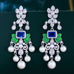 Elegant Blue and Green Czstone Earrings